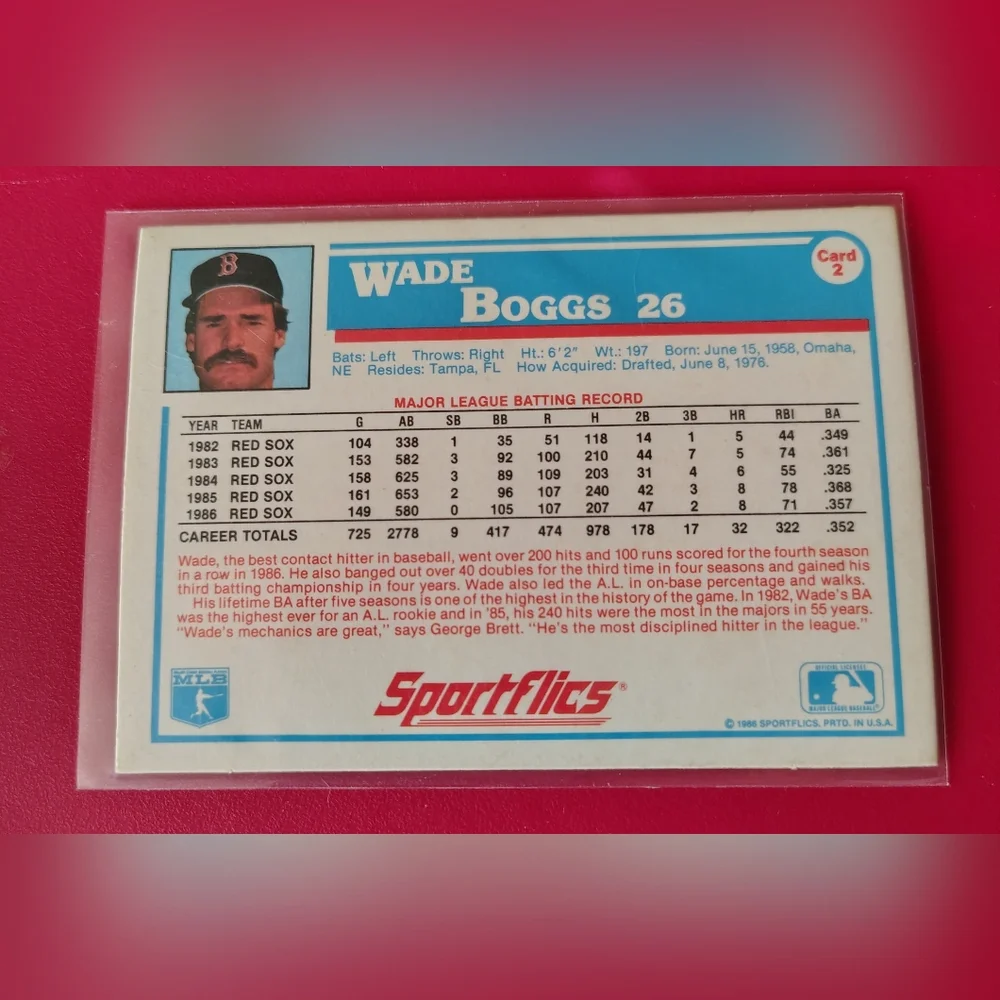 Wade Boggs 1987 Sportflics #2 Boston Red Sox Baseball Card - Picture 2 of 2